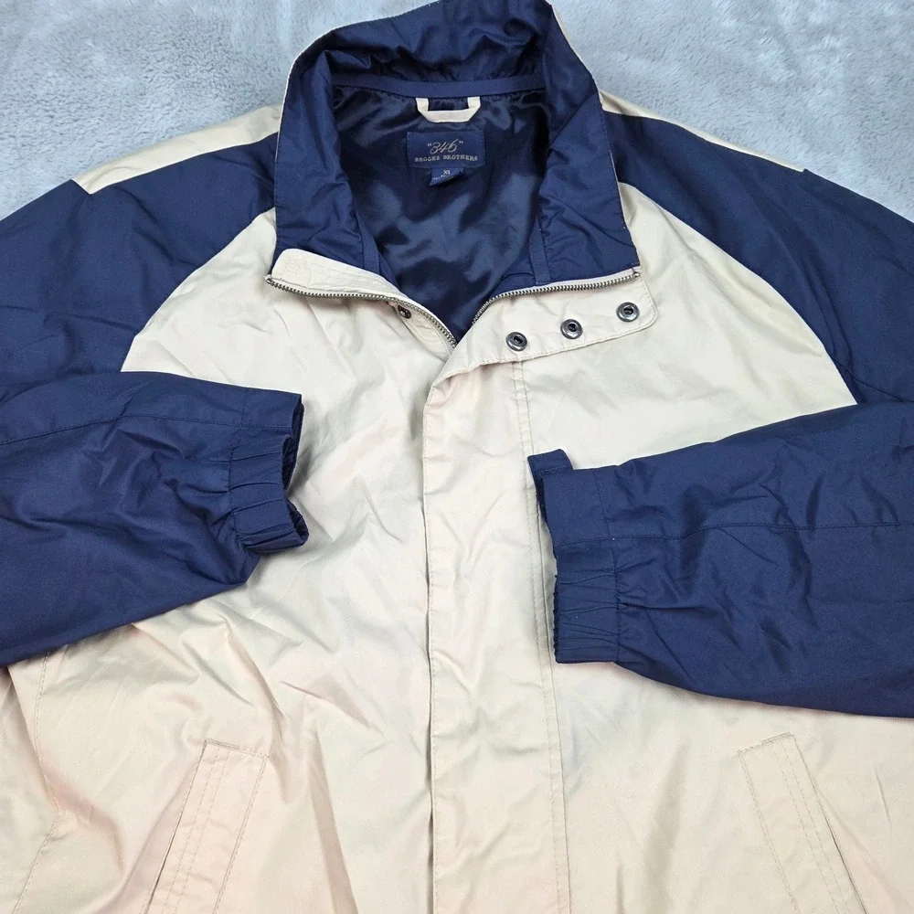 VTG Brooks Brothers 346 Bomber Jacket Harrington Mens XL Windbreaker Tan Blue